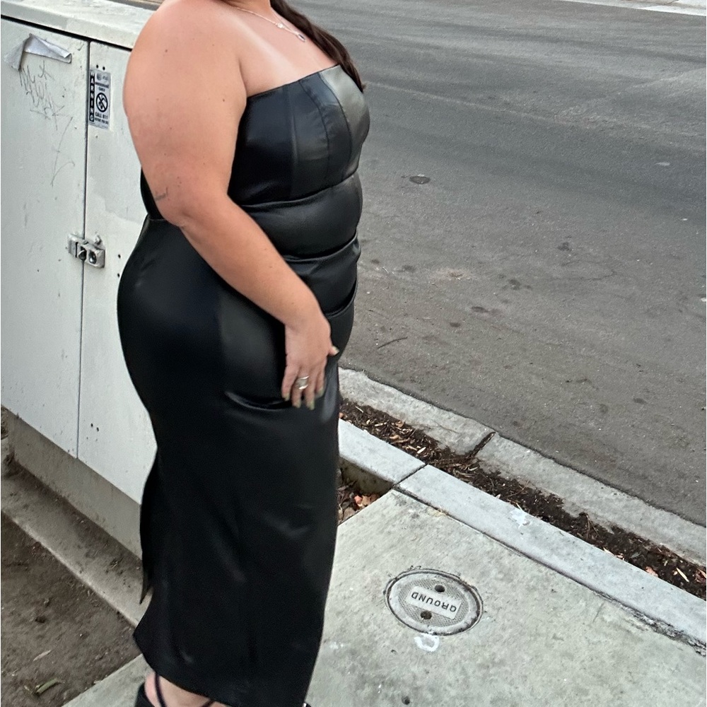 Eloquii plus size black pleather midi dress - Picture 2 of 8
